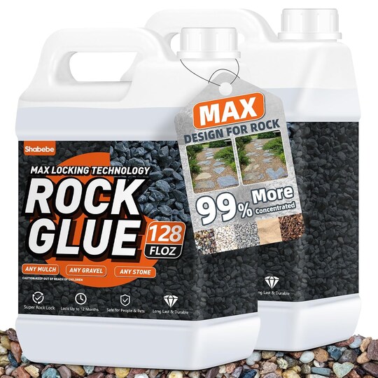 Shabebe Rock Glue,1 Gallon 99% Stronger Bond Gravel Binder for Pea Gravel, Pebble&Stone-Stop Shifting, Reduce Mess, Strong Hold for Yards, Patios, Garden Walkways, Pet Safe Mulch Bond for Landscaping
